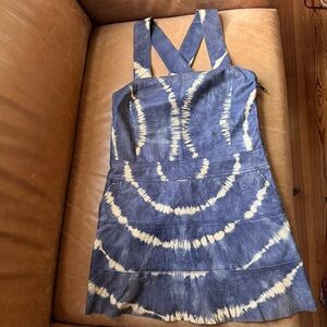 Catherine Malandrino 100% Leather Tie Dye blue cream dress tunic festival Y2K